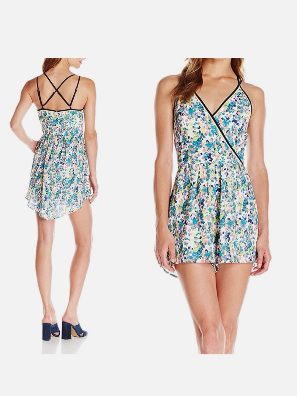 Adelyn Rae Wrap Front Spaghetti Strap Romper - Multicolor